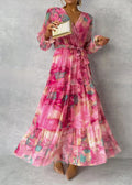 Robe portefeuille pour femmes avec imprimé floral et manches longues | Maxi