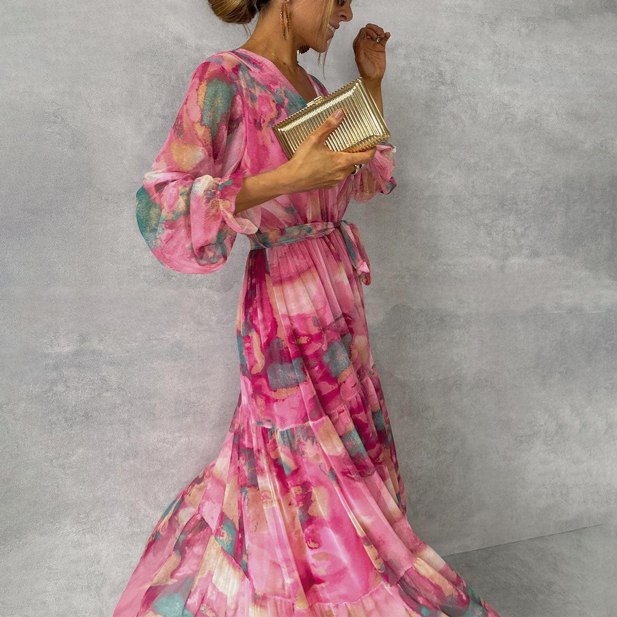 Robe portefeuille pour femmes avec imprimé floral et manches longues | Maxi