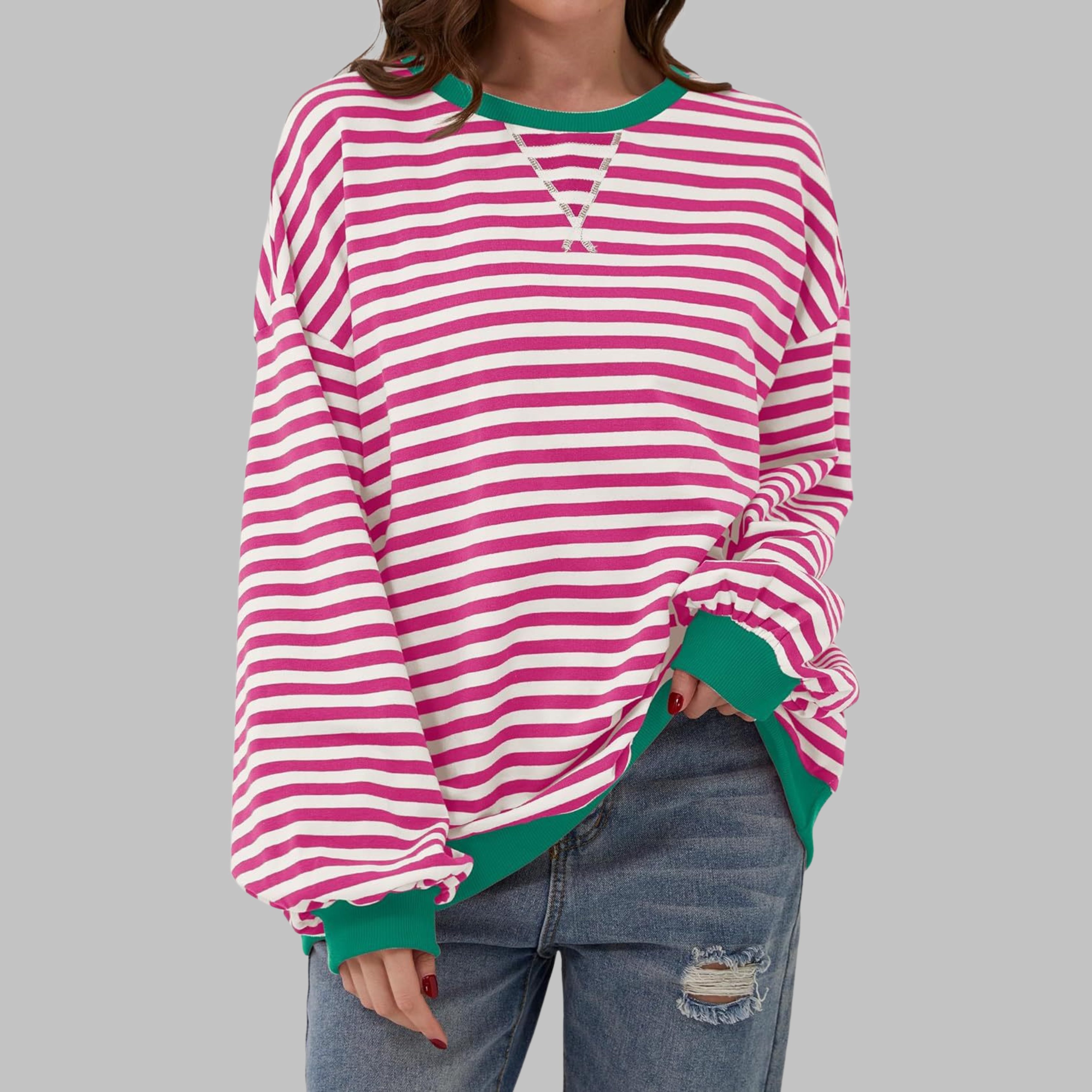 Sweat-shirt rayé à col rond