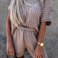 Ensemble Femme Top Ajouré et Short Taille Élastique
