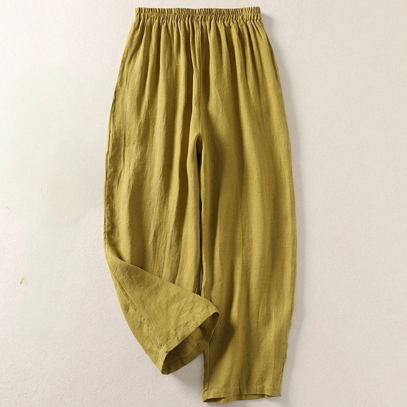 Pantalon en lin taille haute Sofia