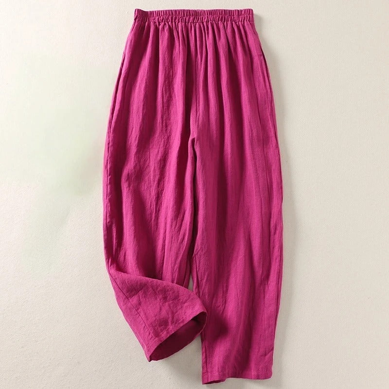 Pantalon en lin taille haute Sofia