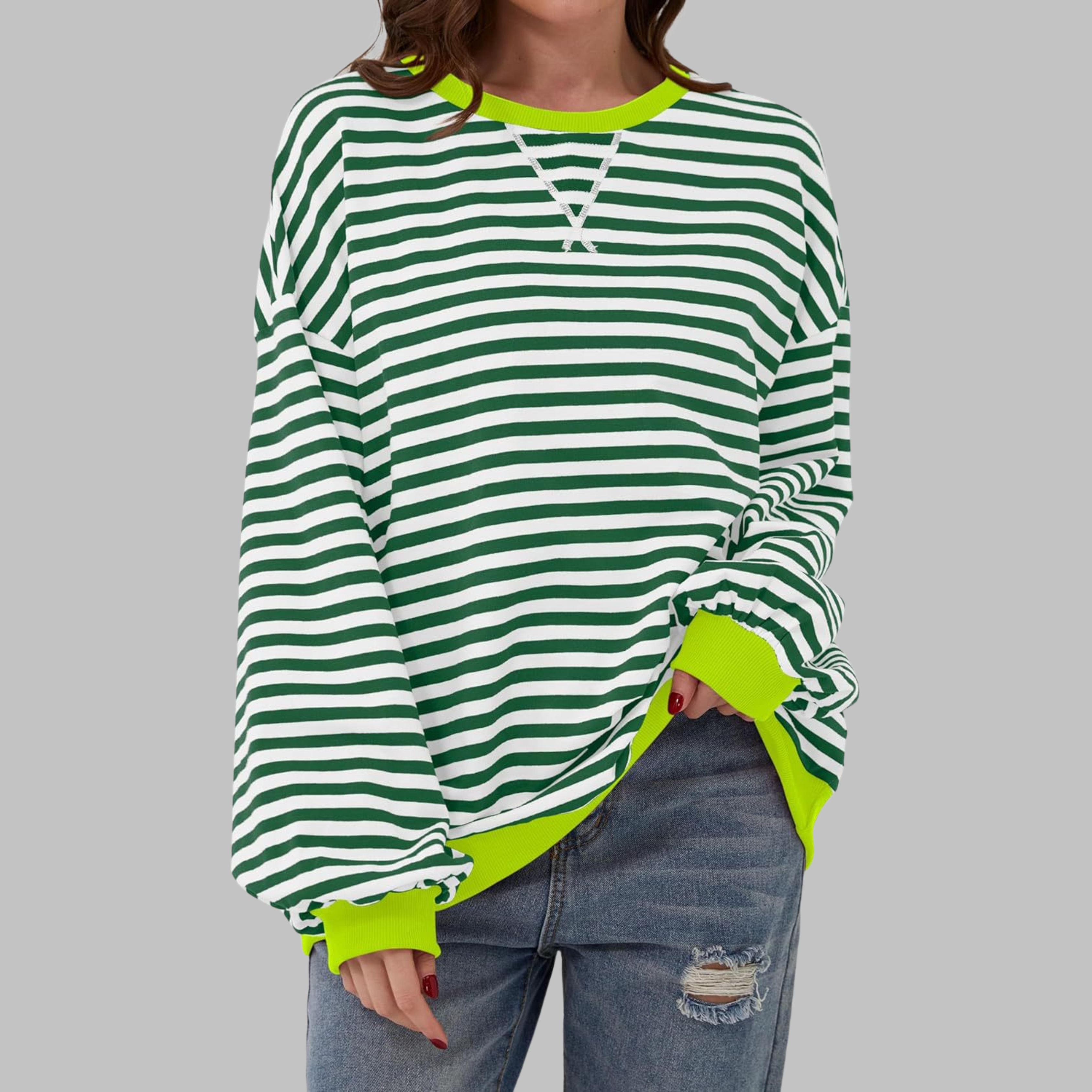 Sweat-shirt rayé à col rond