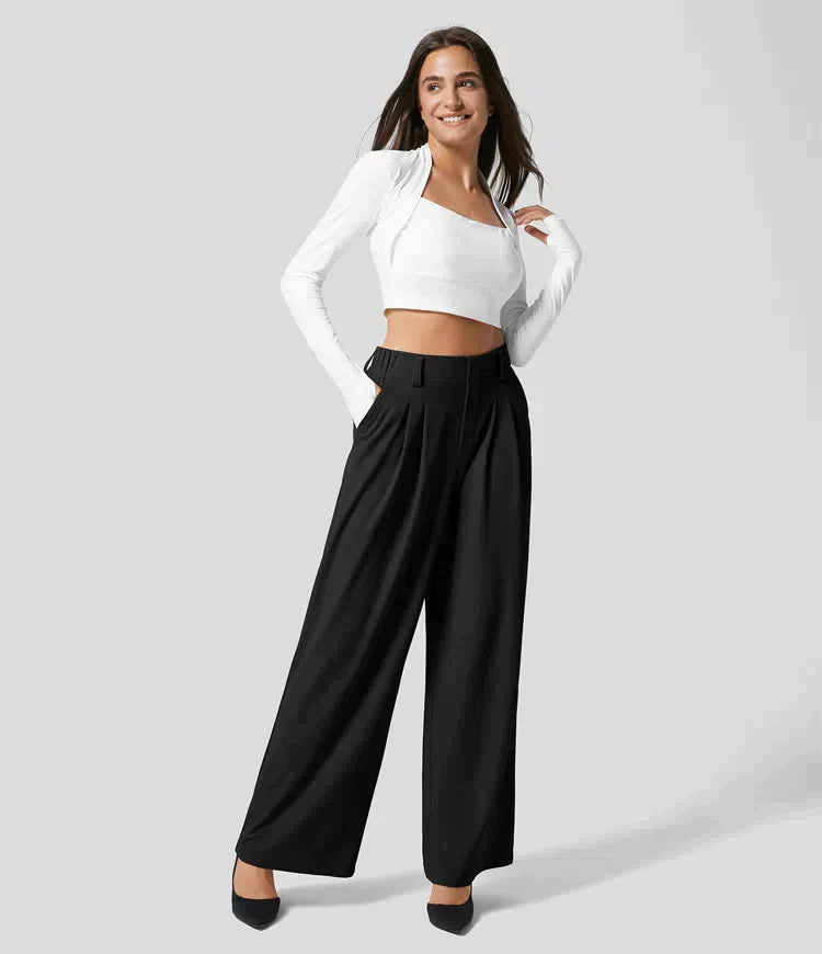 Pantalon taille haute coupe ajustée élégante