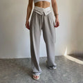 Pantalon Femme à Jambe Large Élégant avec Ceinture Élastique et Poches