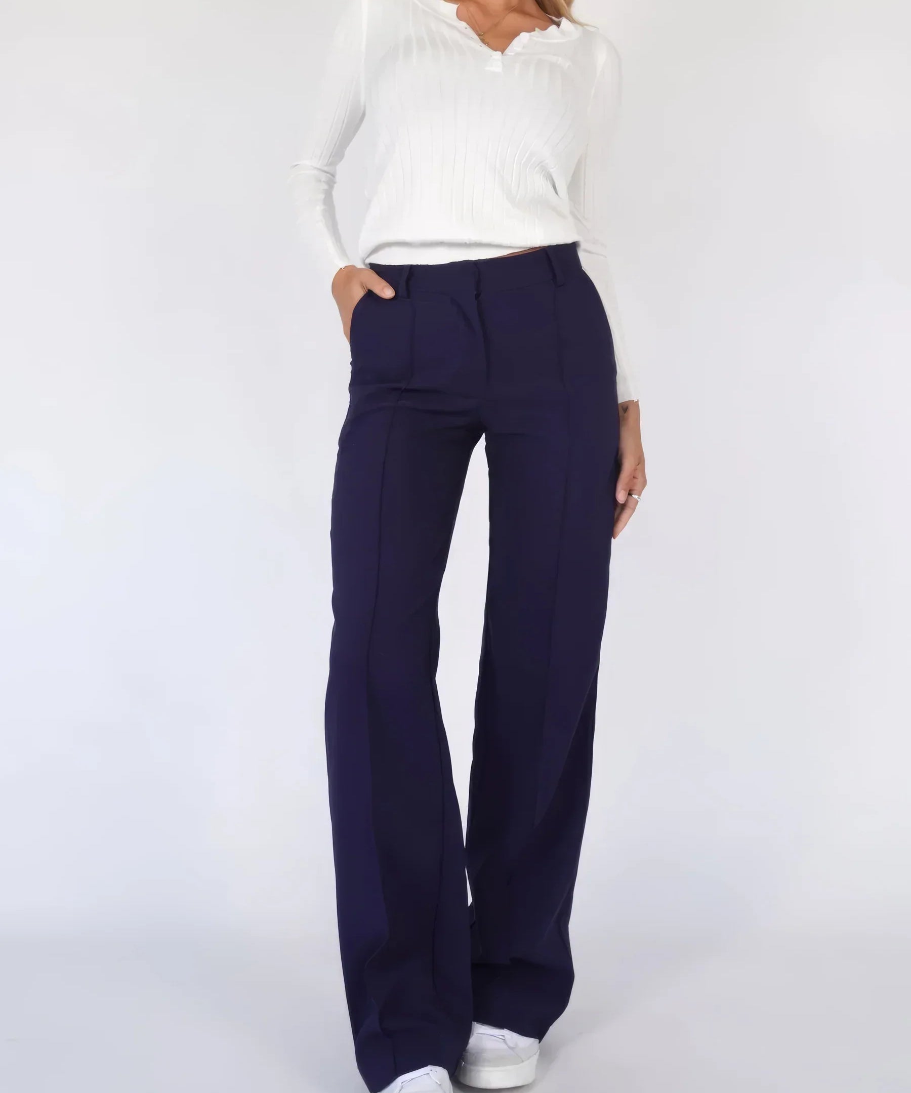 Pantalon Élegant à Taille Haute et Jambe Large