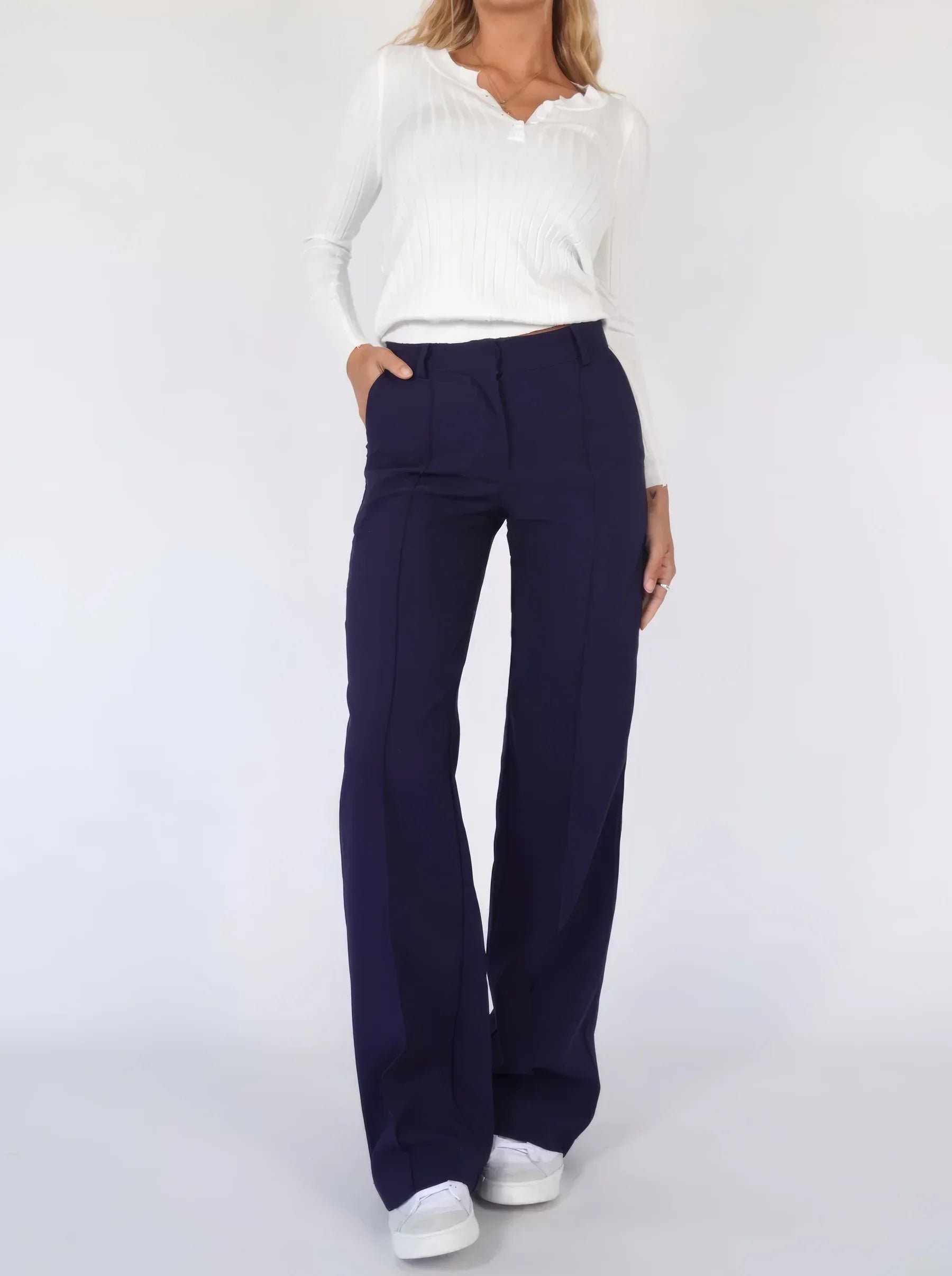 Pantalon Élegant à Taille Haute et Jambe Large