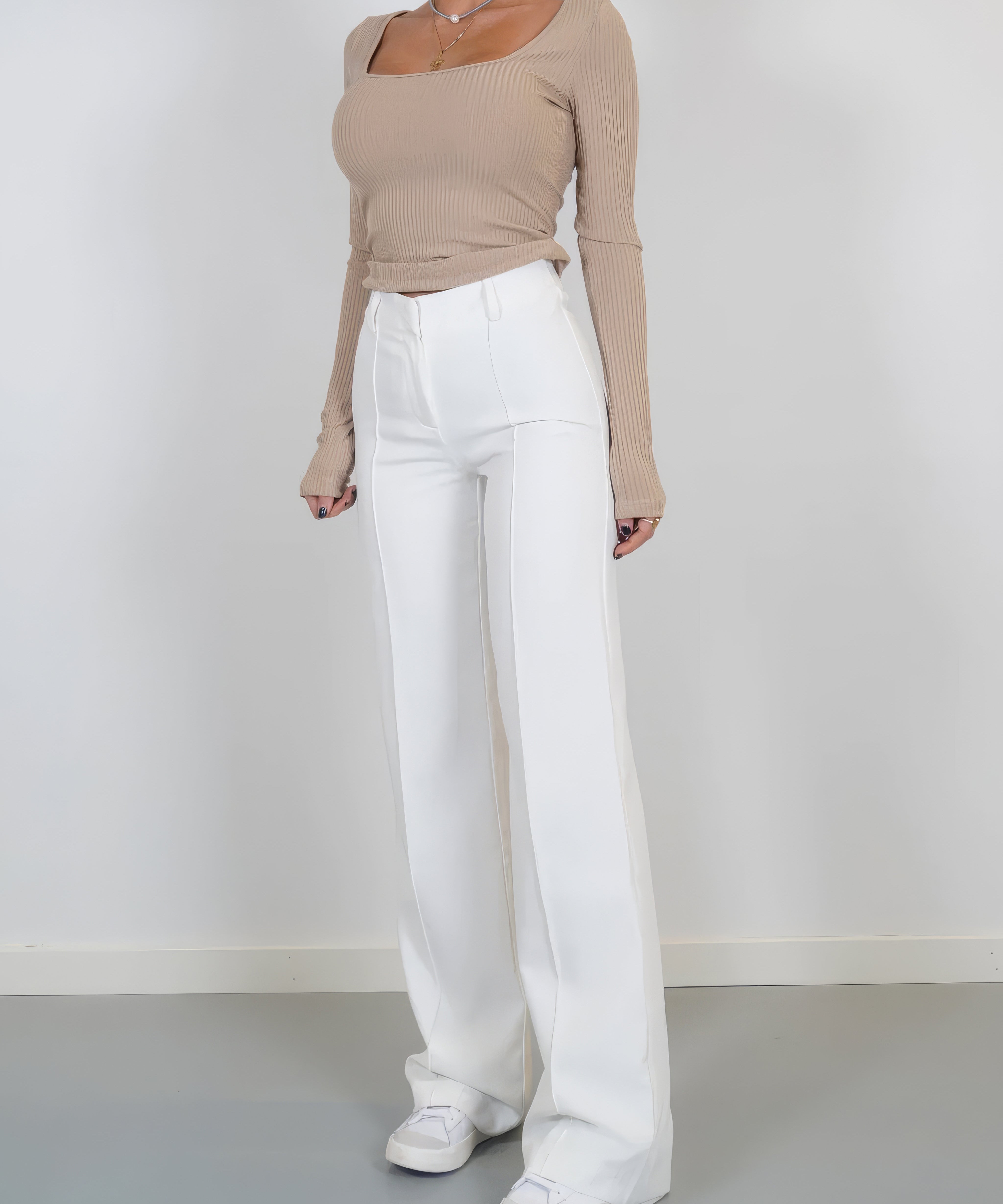 Pantalon Femme Taille Haute à Jambe Droite Élégante