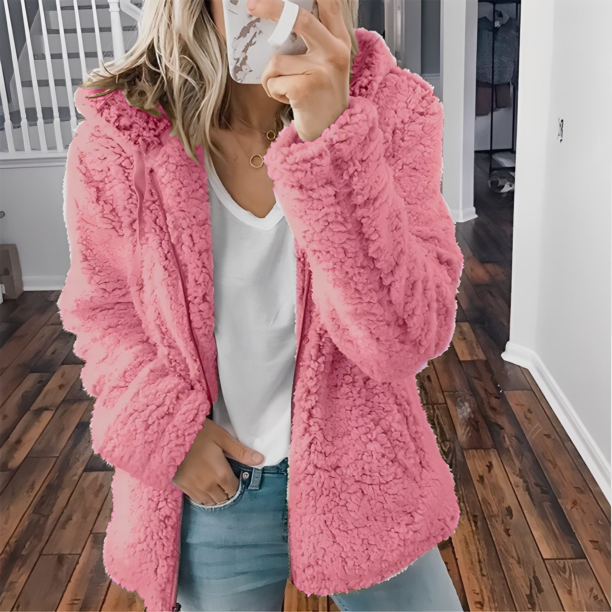Veste en Laine Épaisse avec Capuche pour Femmes