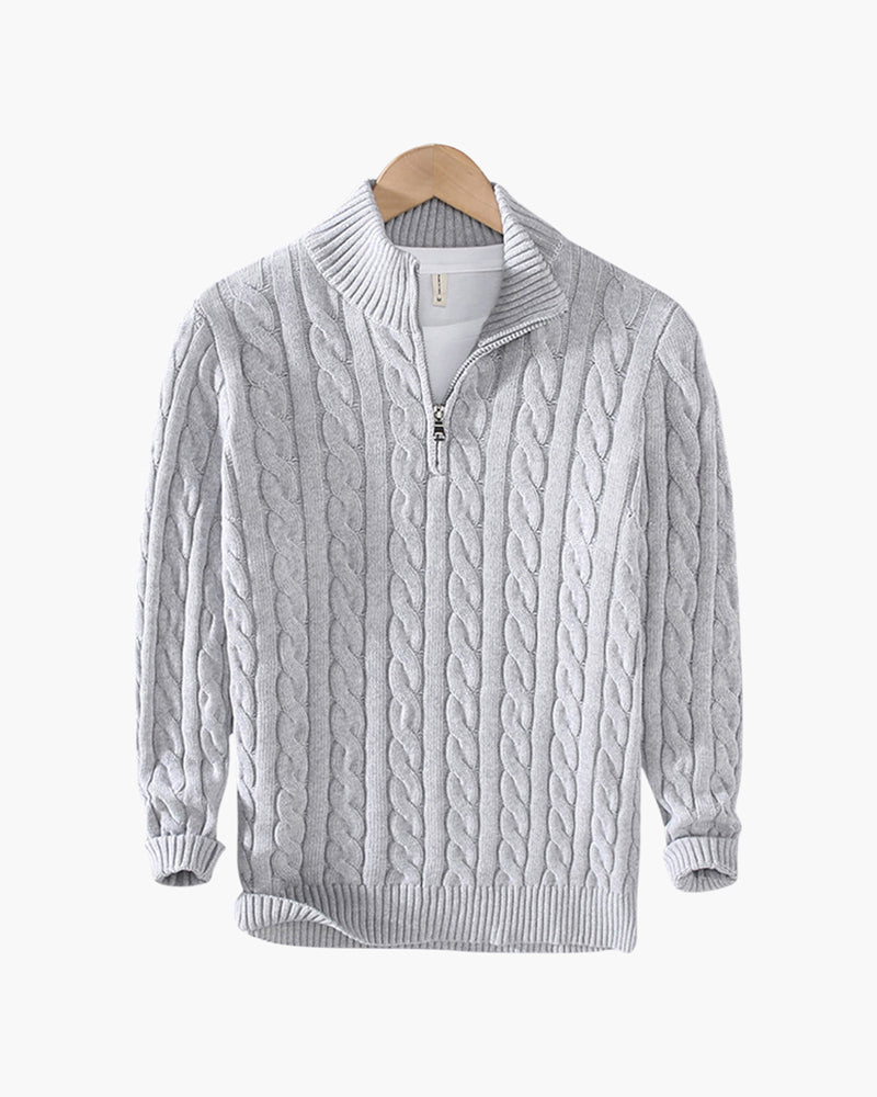 Pull Zippé à Col Montant en Coton Premium