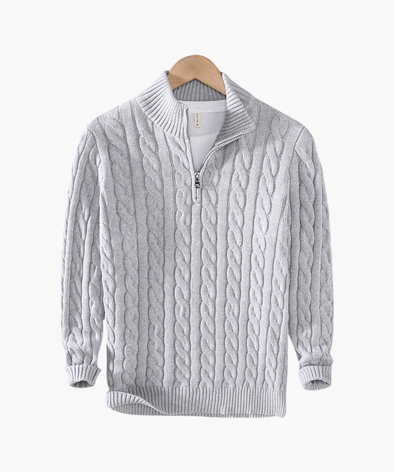 Pull Zippé à Col Montant en Coton Premium