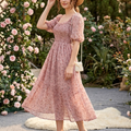 Robe de fête en chiffon floral à manches bouffantes