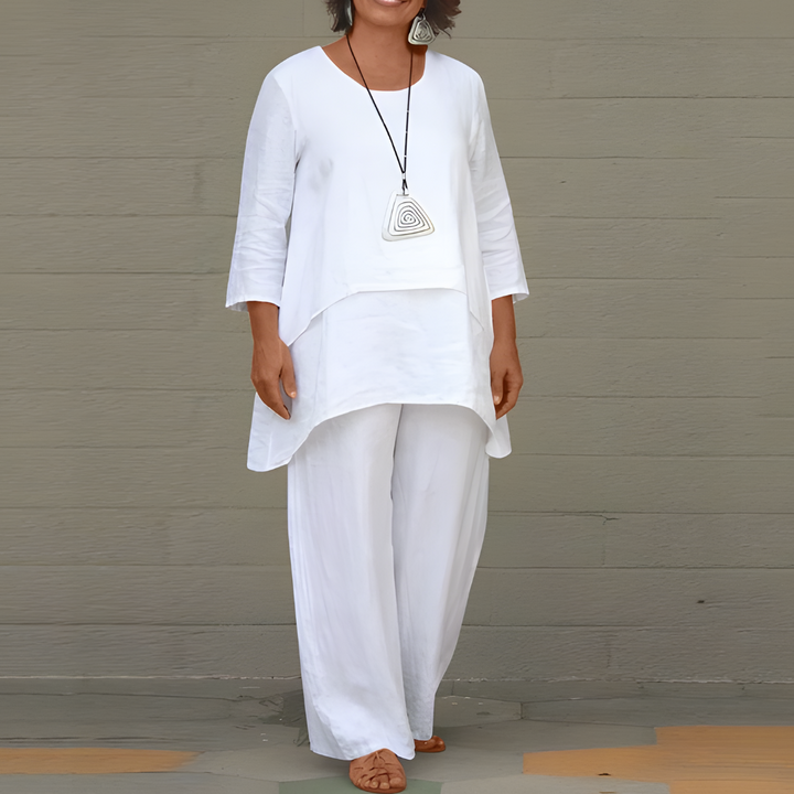 Ensemble en lin pour femmes avec haut et pantalon