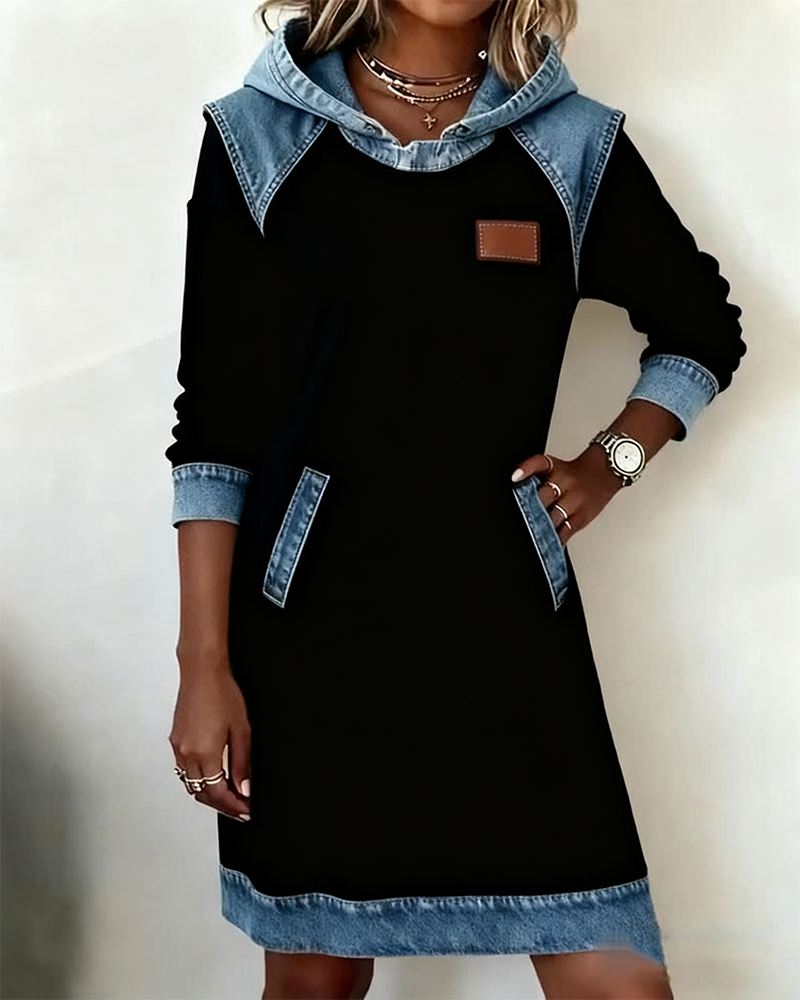 Robe avec Capuche et Panneaux Contrastés