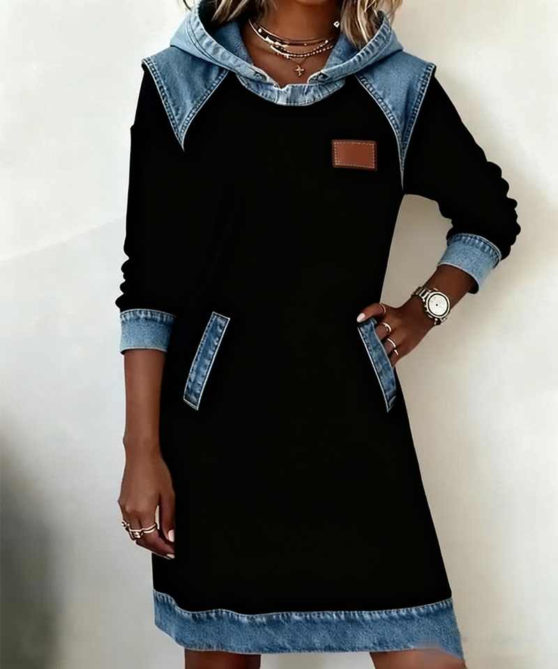 Robe avec Capuche et Panneaux Contrastés
