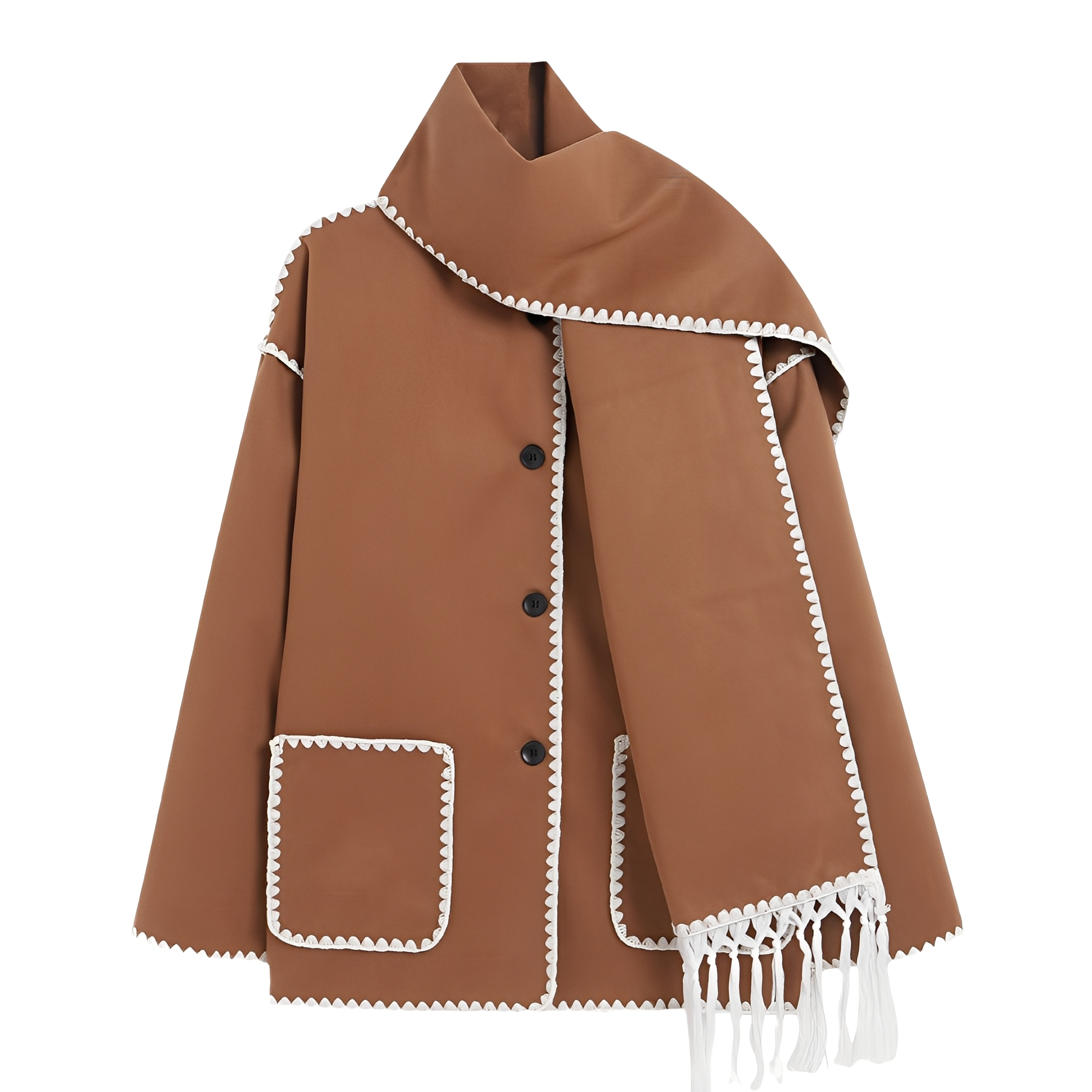 Veste Ample Élégante en Laine avec Écharpe Intégrée pour Femme