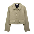 Blazer Court Beige Femme à Boutons Dorés, Élégance Mi-Saison
