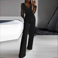 Combinaison Féminine à Col en V, Taille Haute & Jambes Larges