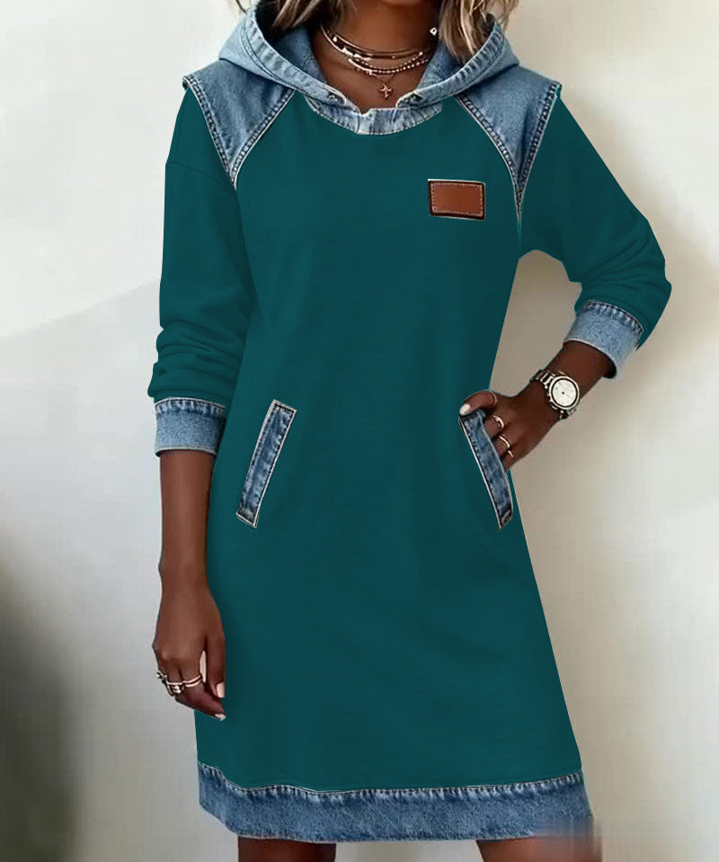 Robe avec Capuche et Panneaux Contrastés