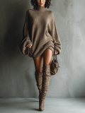 Robe Mini Tricot Vintage Caramel Marron pour Femme