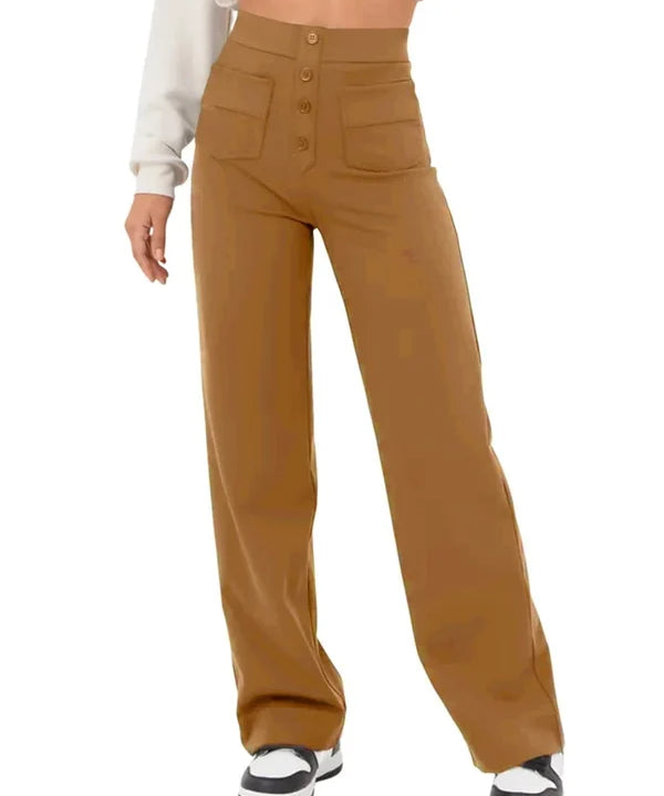 Pantalon Taille Haute Extensible pour Femme – Poches Latérales Chic