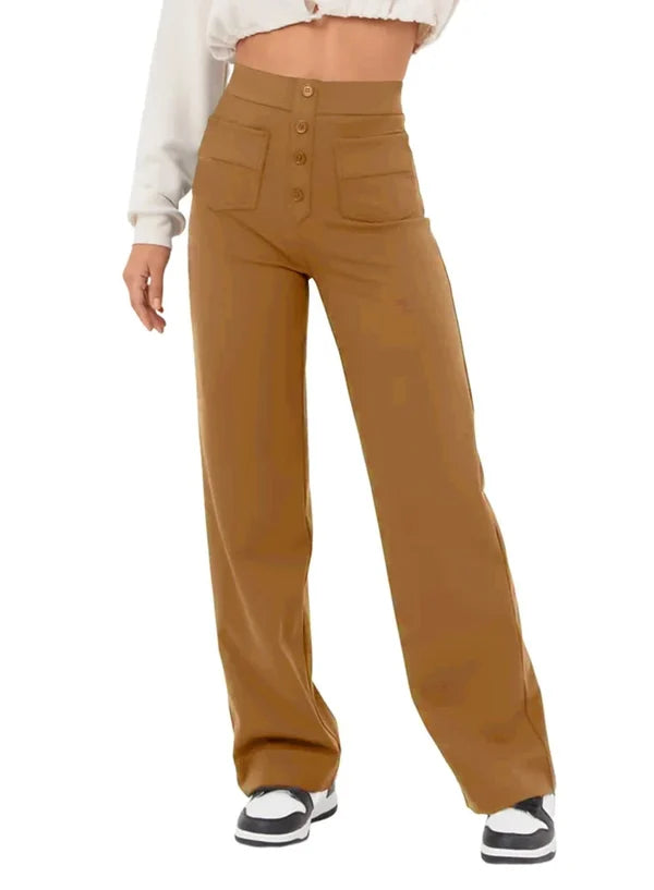 Pantalon Taille Haute Extensible pour Femme – Poches Latérales Chic