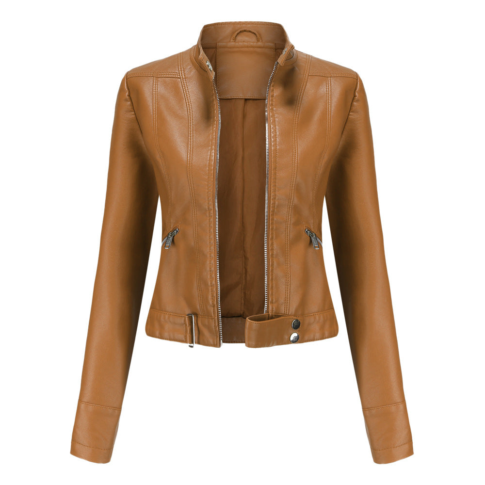 Veste en Cuir Femme Col Montant