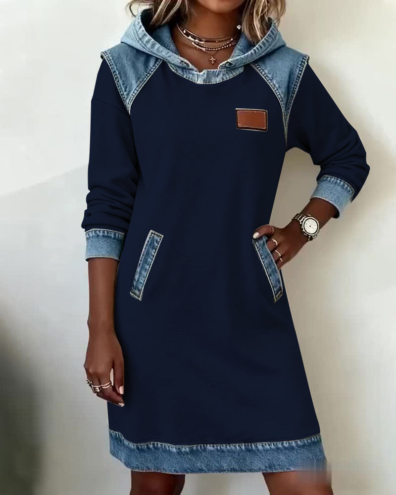 Robe avec Capuche et Panneaux Contrastés