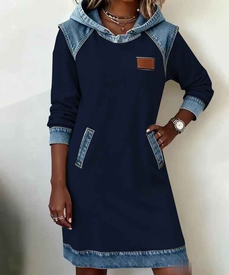 Robe avec Capuche et Panneaux Contrastés