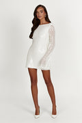 Mini Robe à Paillettes Blanches avec Dos Nu