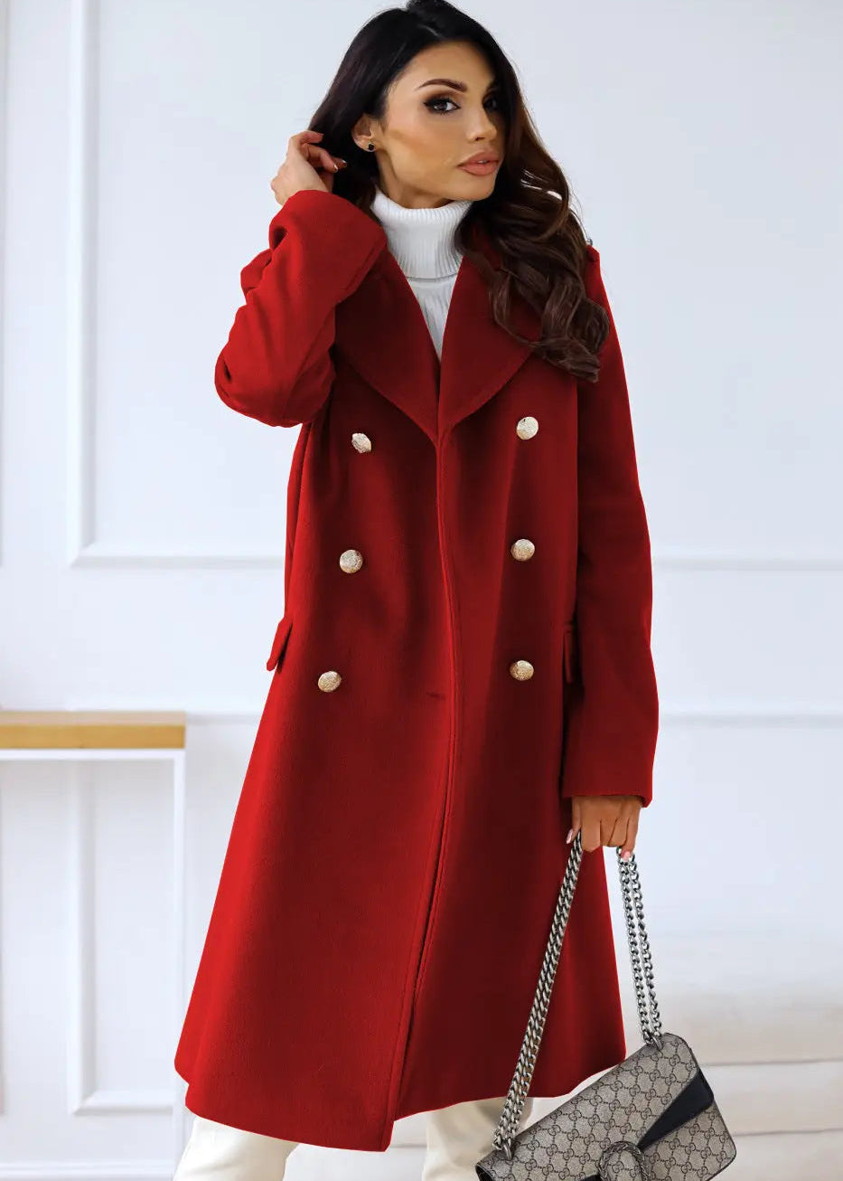 Manteau en laine à double boutonnage pour femmes