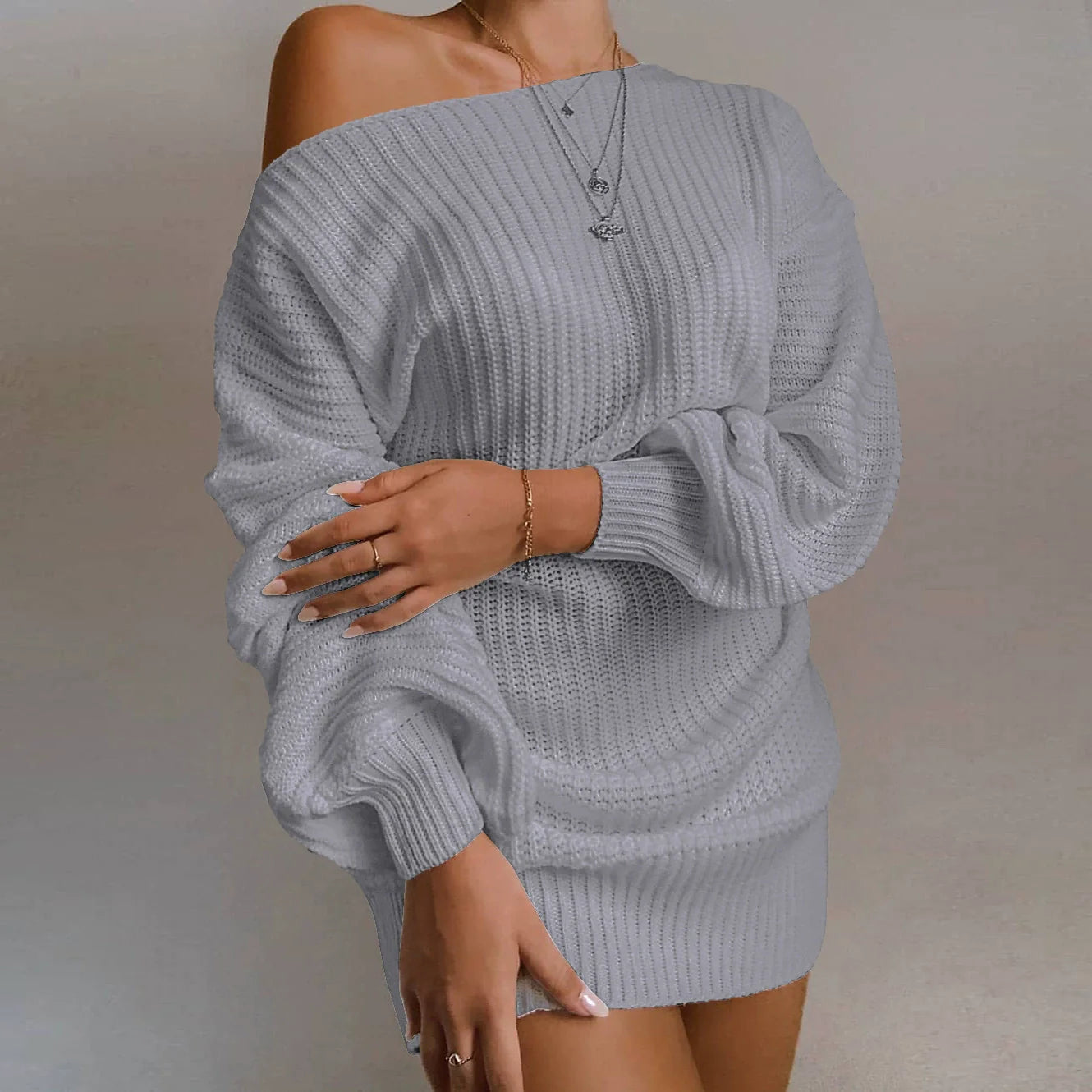 Robe Chic en Maille à Épaules Dénudées – Coupe Confortable et Élégante