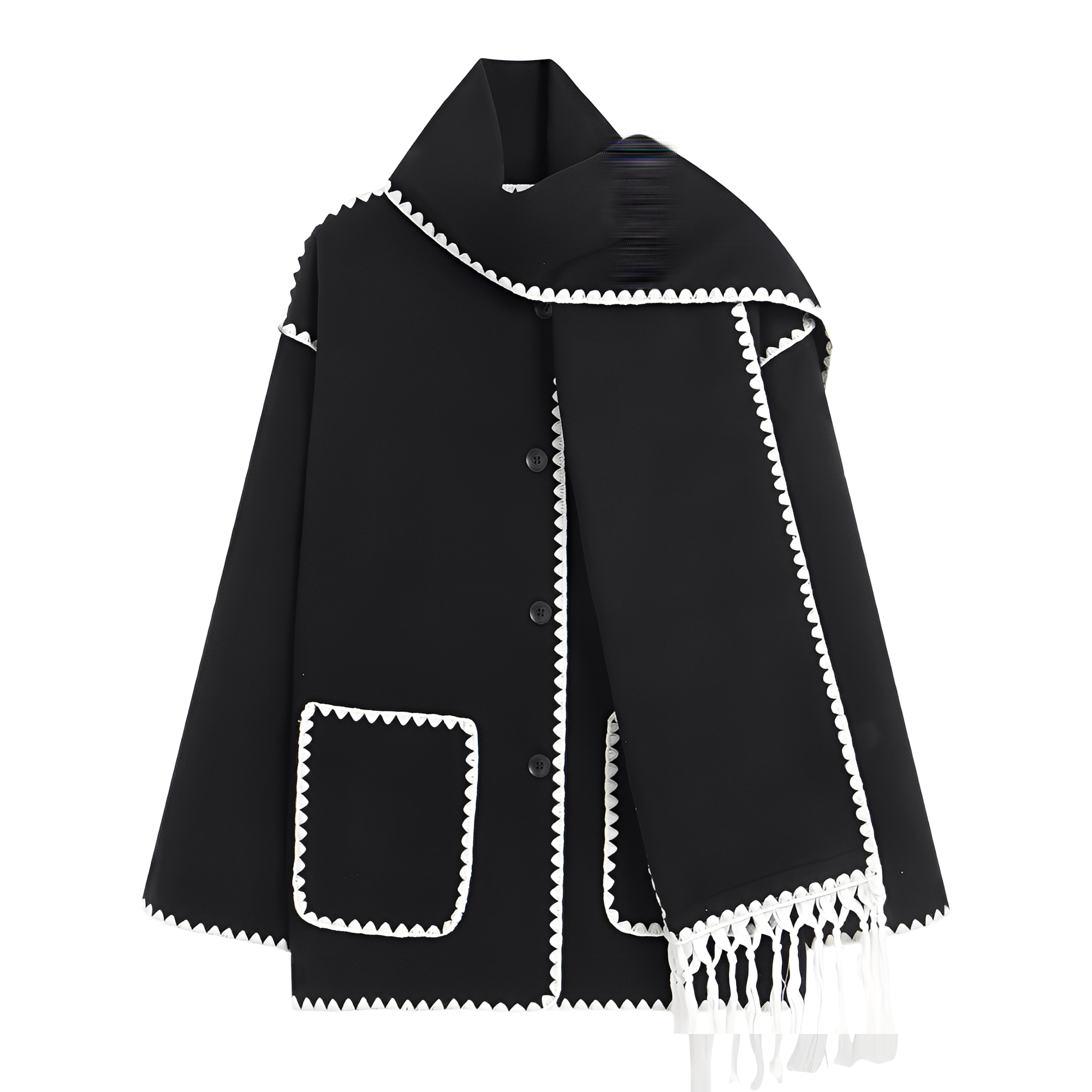 Veste Ample Élégante en Laine avec Écharpe Intégrée pour Femme