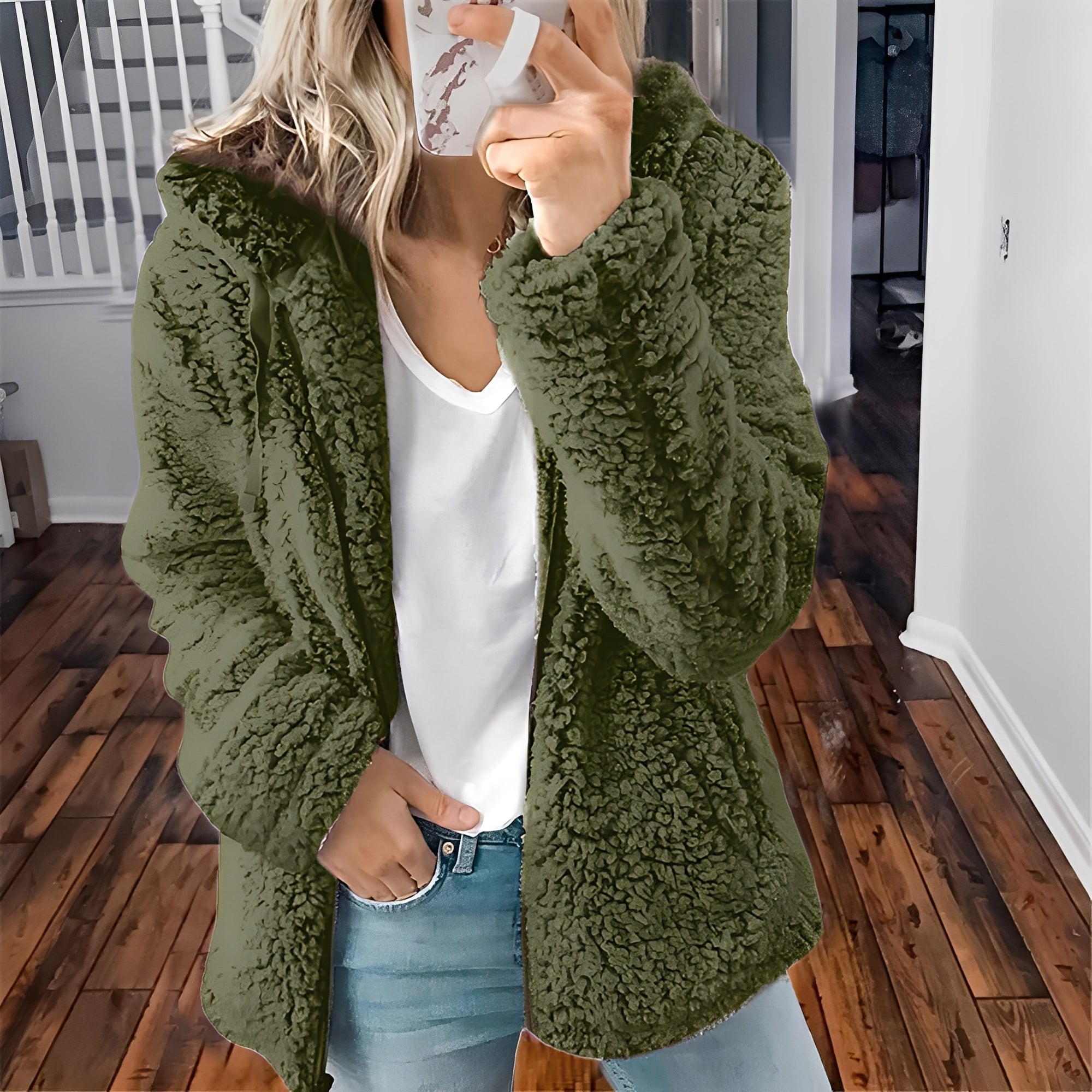 Veste en Laine Épaisse avec Capuche pour Femmes