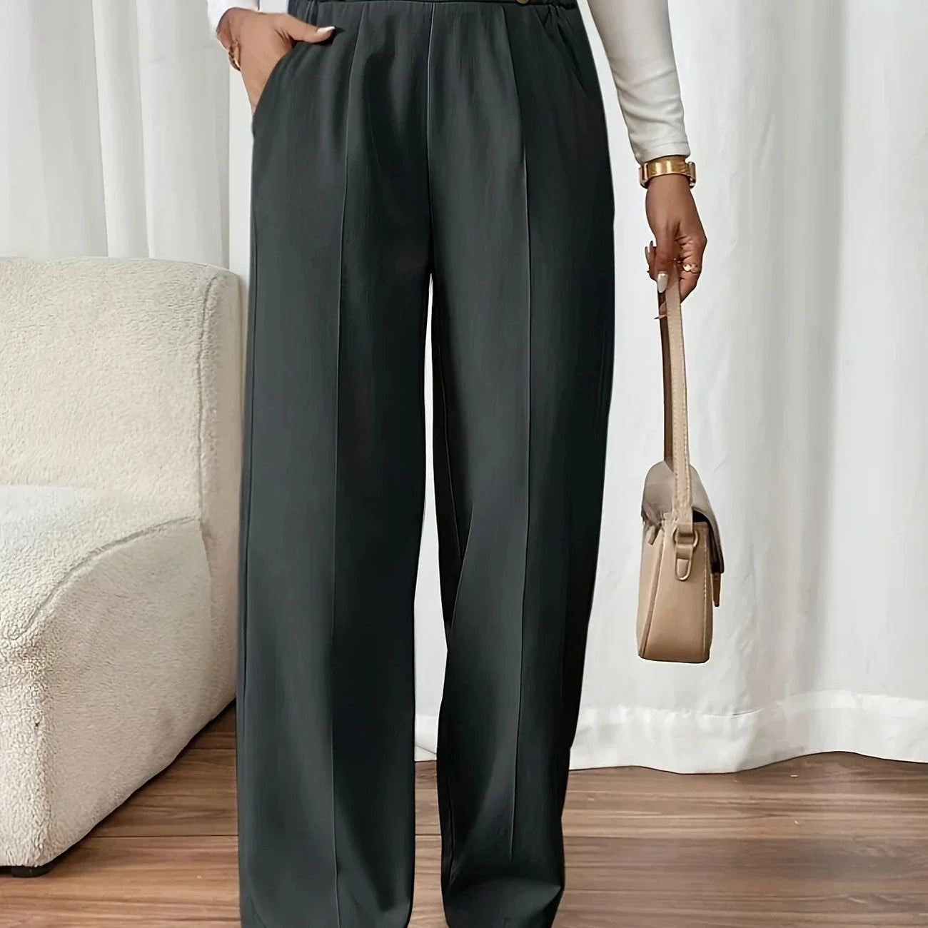 Pantalon Droit avec Ceinture Élastique, Confort et Style au Quotidien