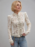Blouse en Dentelle Découpée - Élégante Manches Stylées