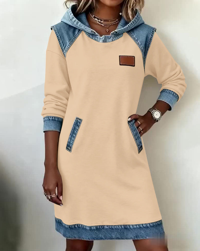 Robe avec Capuche et Panneaux Contrastés