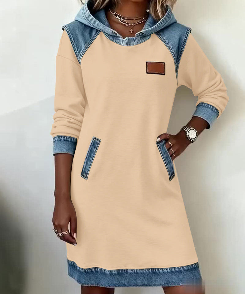 Robe avec Capuche et Panneaux Contrastés