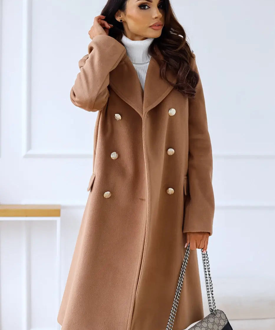 Manteau en laine à double boutonnage pour femmes