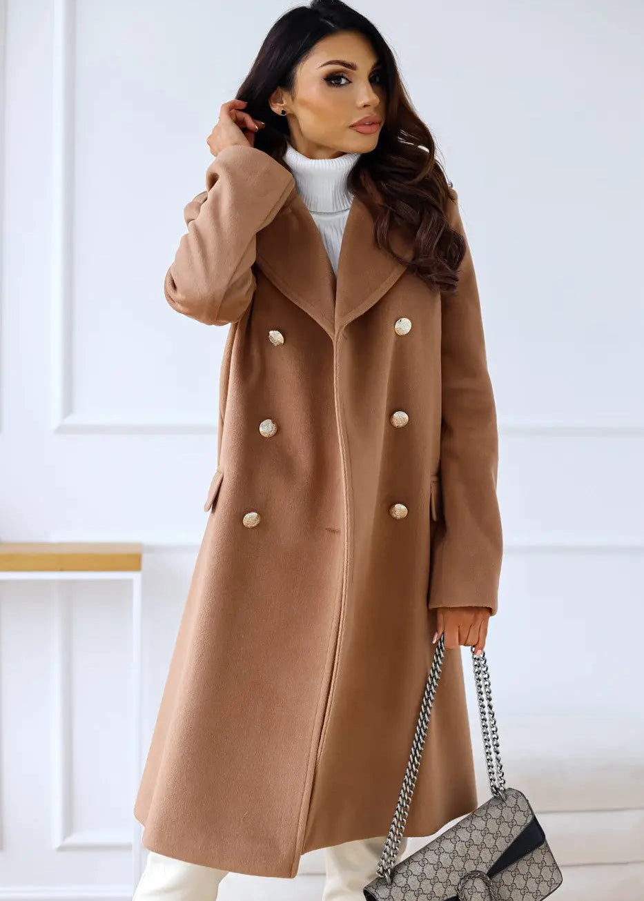 Manteau en laine à double boutonnage pour femmes