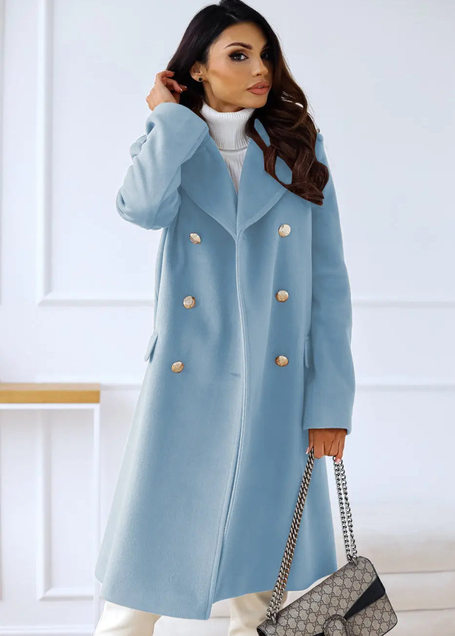 Manteau en laine à double boutonnage pour femmes