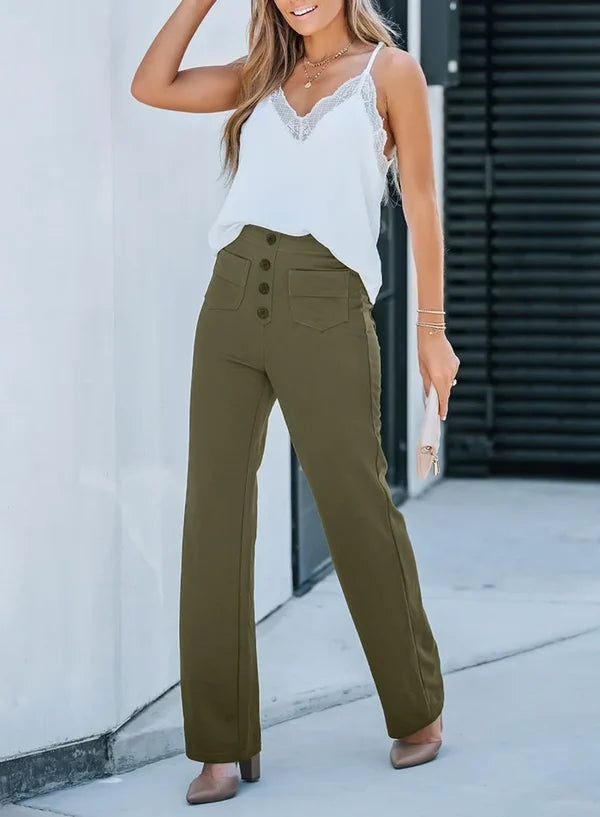 Pantalon Taille Haute Extensible pour Femme – Poches Latérales Chic
