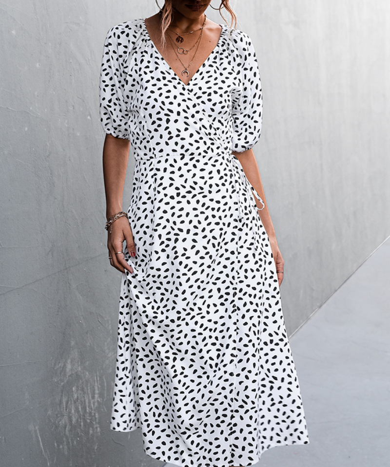 Robe midi élégante à imprimé léopard avec col en V