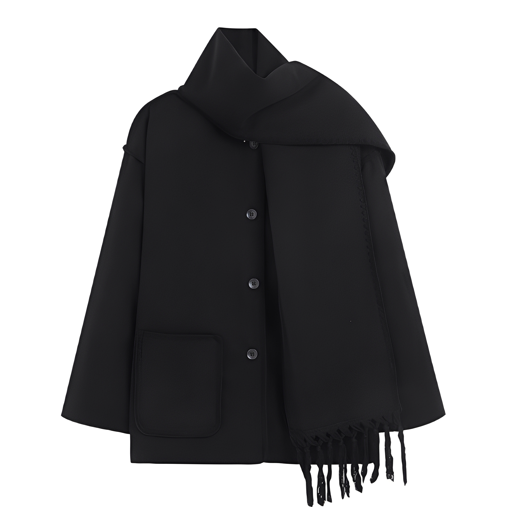Veste Ample Élégante en Laine avec Écharpe Intégrée pour Femme