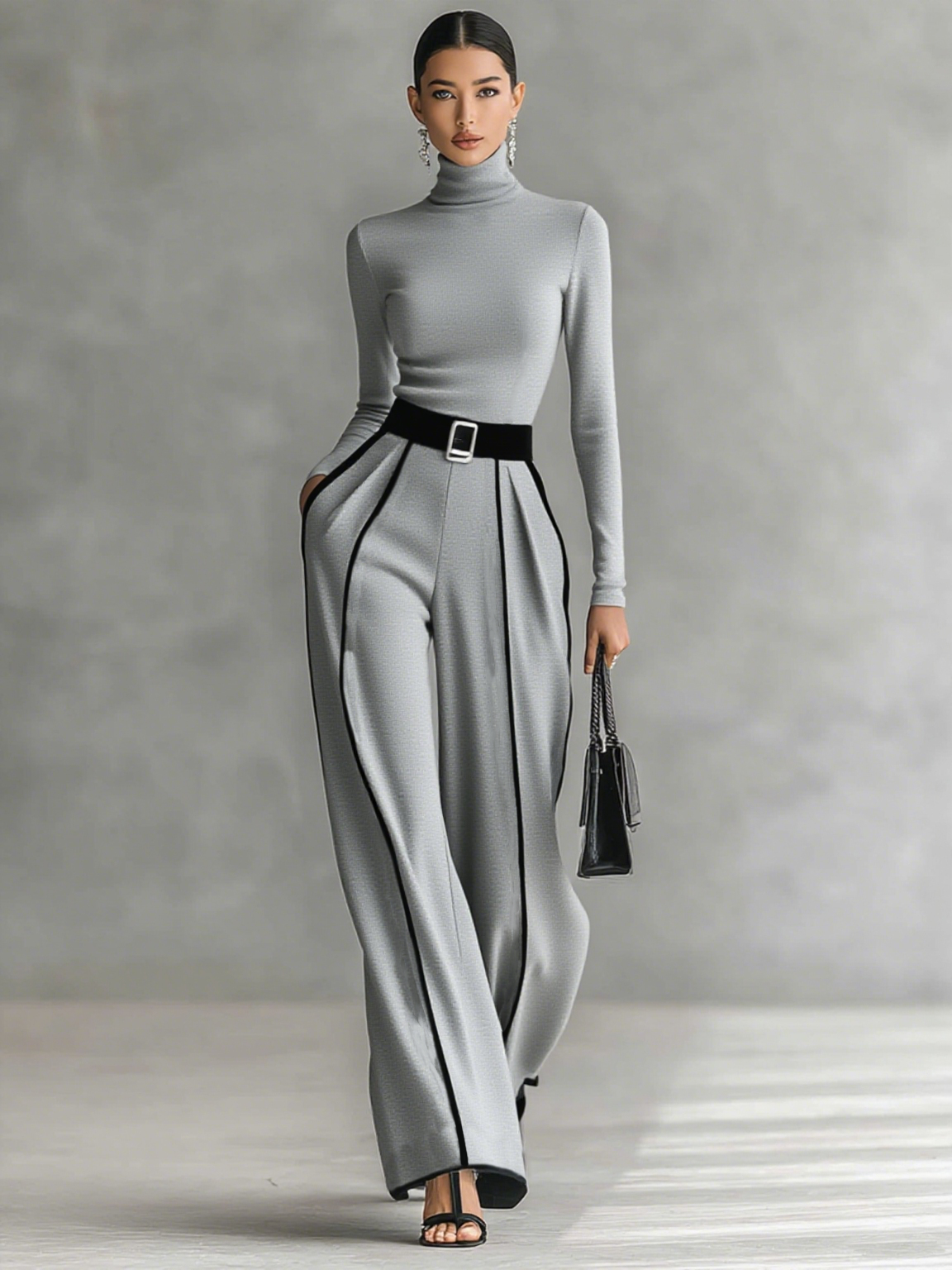 Ensemble Col Roulé & Pantalon Évasé Chic
