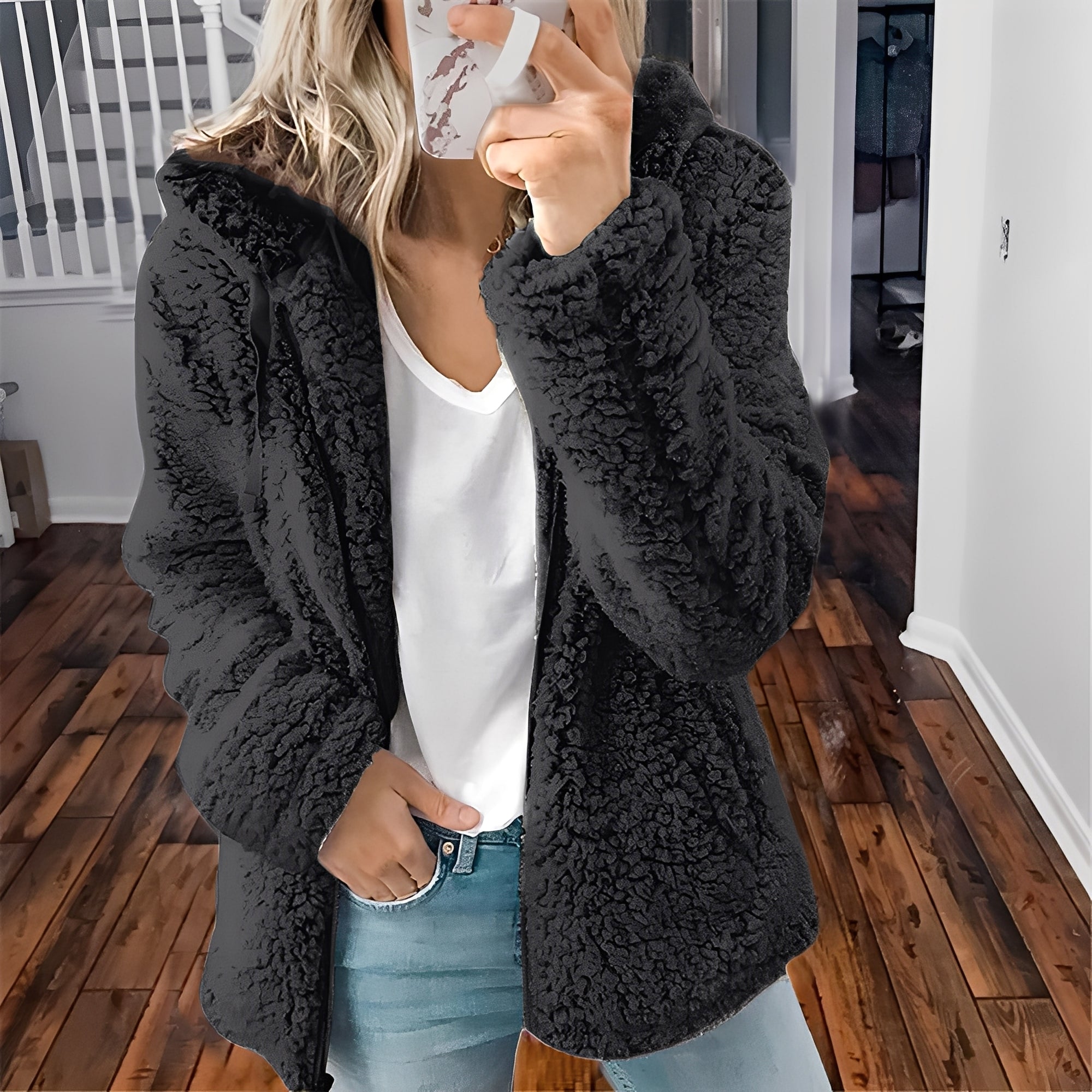 Veste en Laine Épaisse avec Capuche pour Femmes