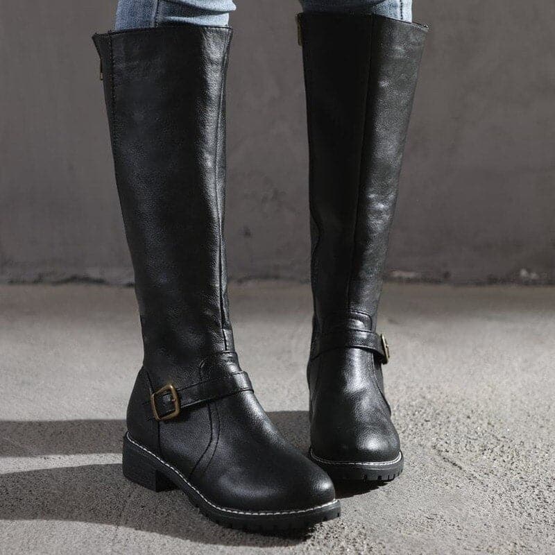 Bottes Hautes Féminines à Talon Bloc & Bout Rond Élégant