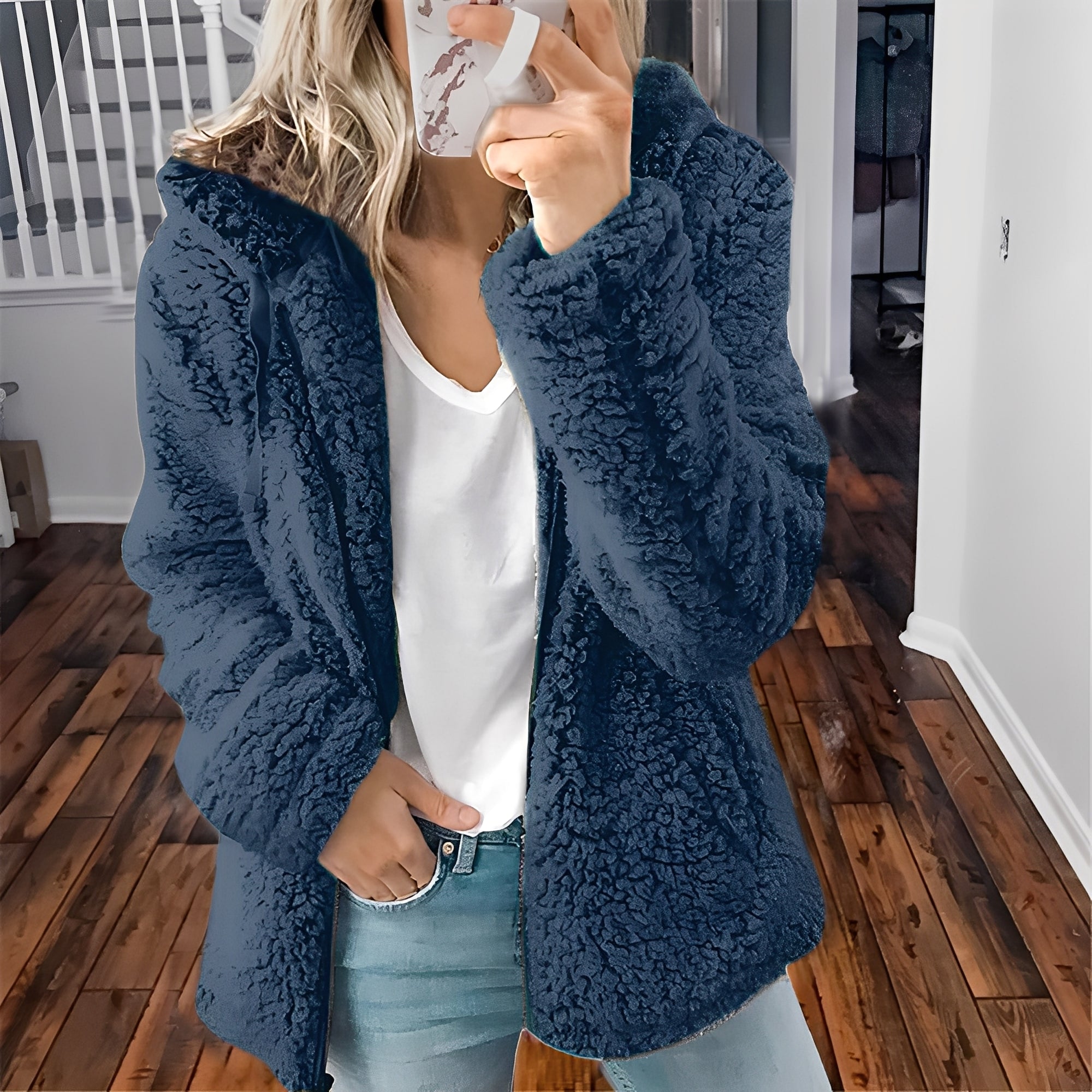 Veste en Laine Épaisse avec Capuche pour Femmes