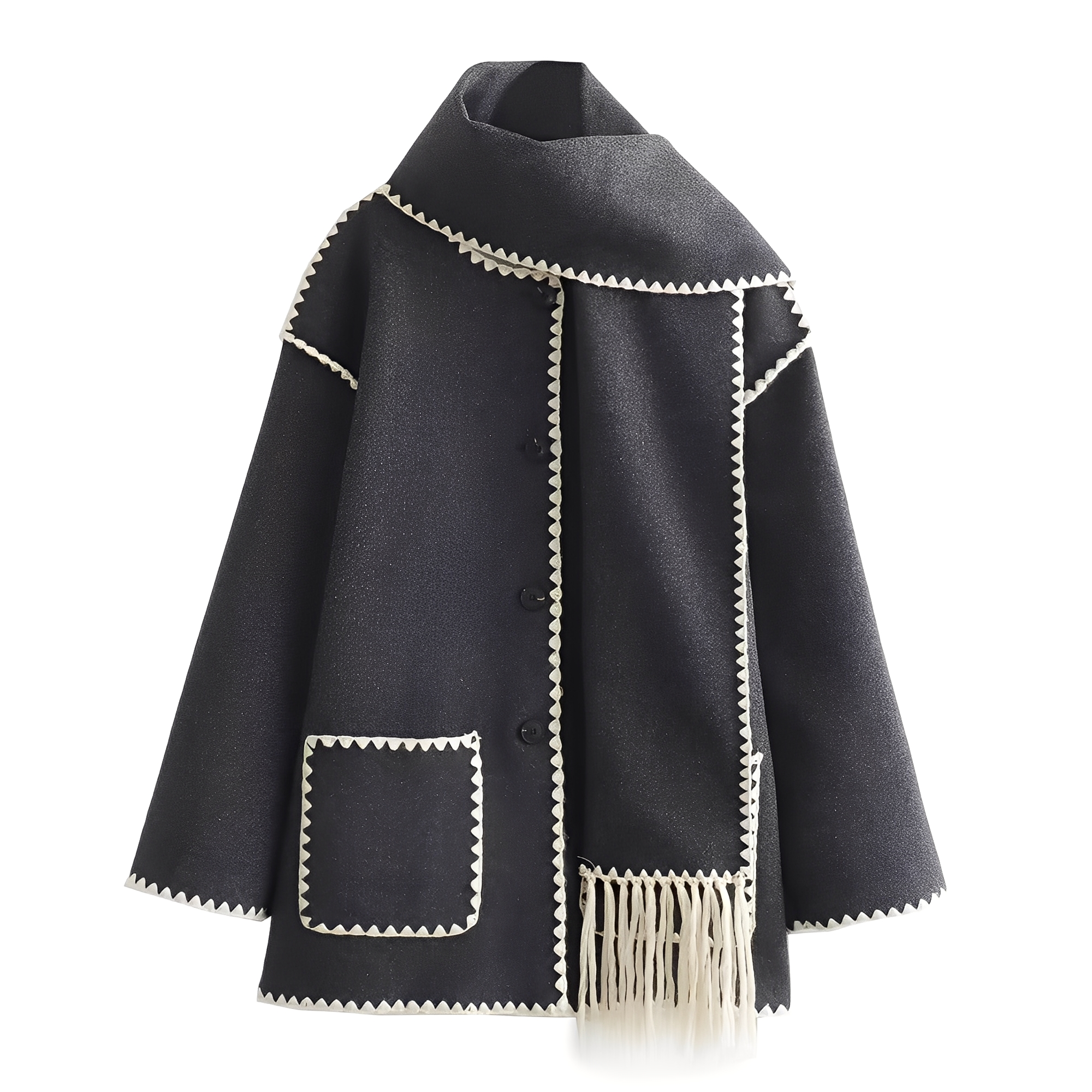 Veste Ample Élégante en Laine avec Écharpe Intégrée pour Femme