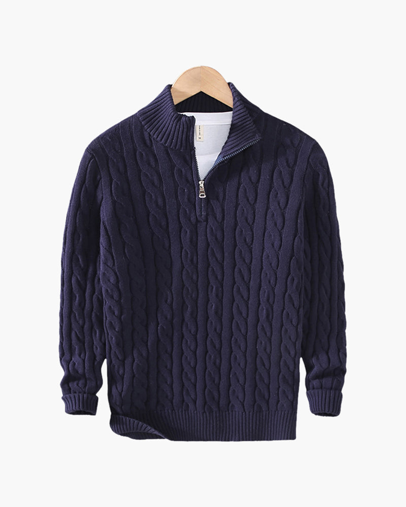 Pull Zippé à Col Montant en Coton Premium
